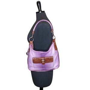 Sharif Studio Embossed Leather Shoulder Bag Pastel Purse Purple Brown